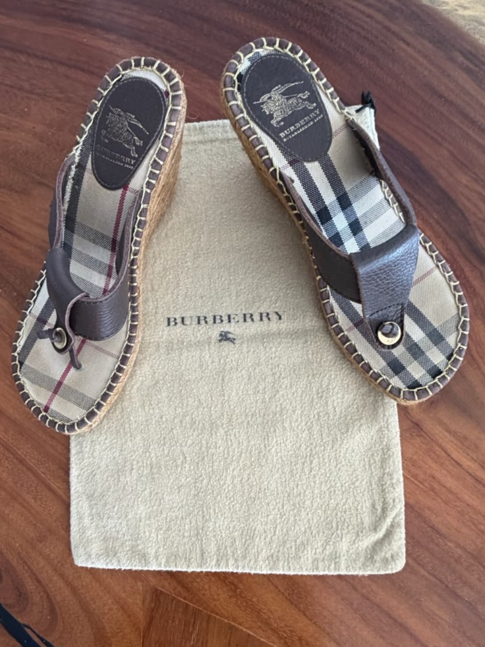 Burberry brown Leather Espadrille Wedges with Nova check pattern size 39 EU